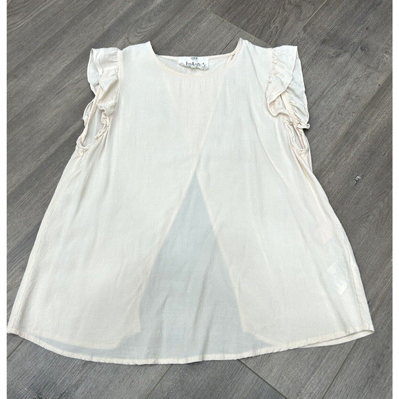 ba&sh Bash Sz Small Cream Split Back Cap Sleeve 100% Viscose Blouse Shirt Flowy - Picture 1 of 6